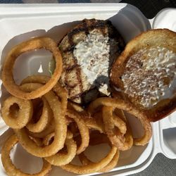 Seasons Restaurant & Tap Room - Turkey burger with onion rings.