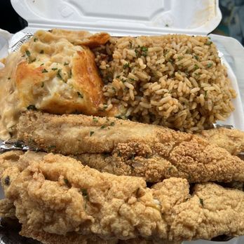 Keeboom’s Kitchen - Whiting Fried Fish (3) rice and Kee Mac and Cheese - Soul Food Near Me - Philadelphia, Pennsylvania