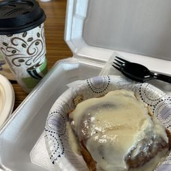 Cinnamon roll and house coffee