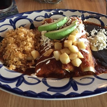 Ambriza - Carne asada Rojas enchiladas with refried black beans - Mexican Near Me - Houston, Texas Ambriza - Carne asada Rojas enchiladas with refried black beans - Mexican Near Me - Houston, Texas