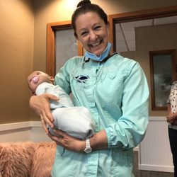 Big Blue Pediatric Dentistry - Dr Snell with my tiny girl right before her frenectomy