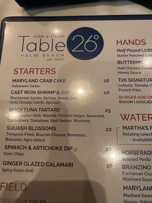 Menu photo 1 Table 26 Palm Beach West Palm Beach, FL Menu photo 1 Table 26 Palm Beach West Palm Beach, FL