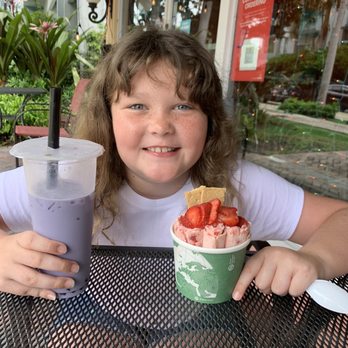 Delray Goodies - Taro Milk Tea with Boba and strawberry rolled, Red Squad Ice Cream - Bubble Tea Near Me - Boca Raton, Florida