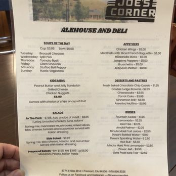Joe's Corner - Menu -1 of 2 - Beer, Wine & Spirits Near Me - Niles, California Joe's Corner - Menu -1 of 2 - Beer, Wine & Spirits Near Me - Niles, California