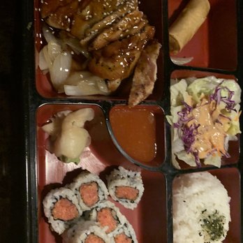 Sakura - Chicken teriyaki with spicy tuna roll and salad with spring roll dinner bento - Sushi Bars Near Me - Mililani, Hawaii Sakura - Chicken teriyaki with spicy tuna roll and salad with spring roll dinner bento - Sushi Bars Near Me - Mililani, Hawaii