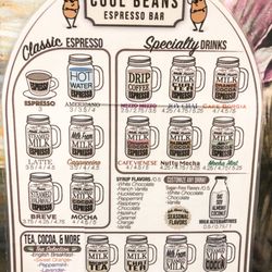 Cool Beans Espresso - Drinks menu