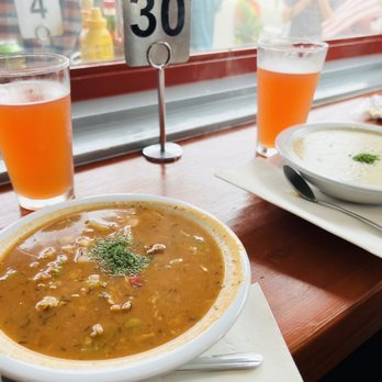 Duckie's Chowder House - Manhattan chowder and New England chowder. Both delicious. - Seafood Near Me - Cayucos, California Duckie's Chowder House - Manhattan chowder and New England chowder. Both delicious. - Seafood Near Me - Cayucos, California