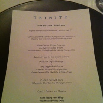 Trinity Restaurant - Game night menu - Modern European Near Me - London, XGL Trinity Restaurant - Game night menu - Modern European Near Me - London, XGL