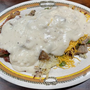 Creekside Gas & Grill - Smothered Hashbrowns-These are crazy good!! - American Near Me - Sutherlin, Oregon