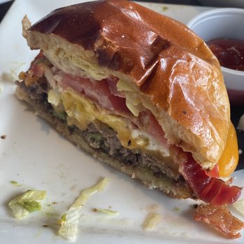 The Porch - Brunch Burger (sub hash brown with reg bun) - Cocktail Bars Near Me - Tempe, Arizona