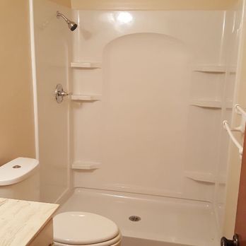 Cal Rooter Plumbing - Removed customer's old tub & tiled walls. Installed 4 piece fiberglass shower enclosure, new shower valve, & new toilet. - Plumbing Near Me Cal Rooter Plumbing - Removed customer's old tub & tiled walls. Installed 4 piece fiberglass shower enclosure, new shower valve, & new toilet. - Plumbing Near Me