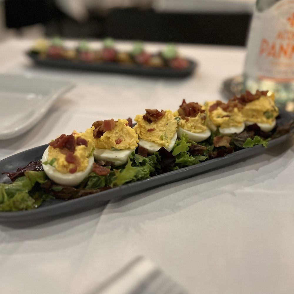 Chef's Palette Restaurant & Bar - Pimento Cheese Stuffed Deviled Eggs - New American Near Me - Cary, North Carolina Chef's Palette Restaurant & Bar - Pimento Cheese Stuffed Deviled Eggs - New American Near Me - Cary, North Carolina