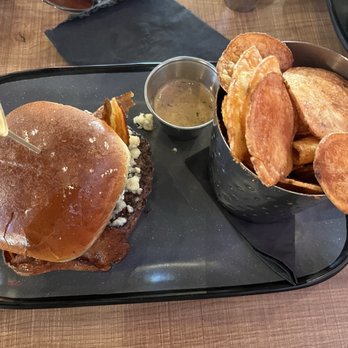 Brink's Tavern - This is the bleu cheese burger and home made potato chips - Seafood Near Me - North Augusta, South Carolina