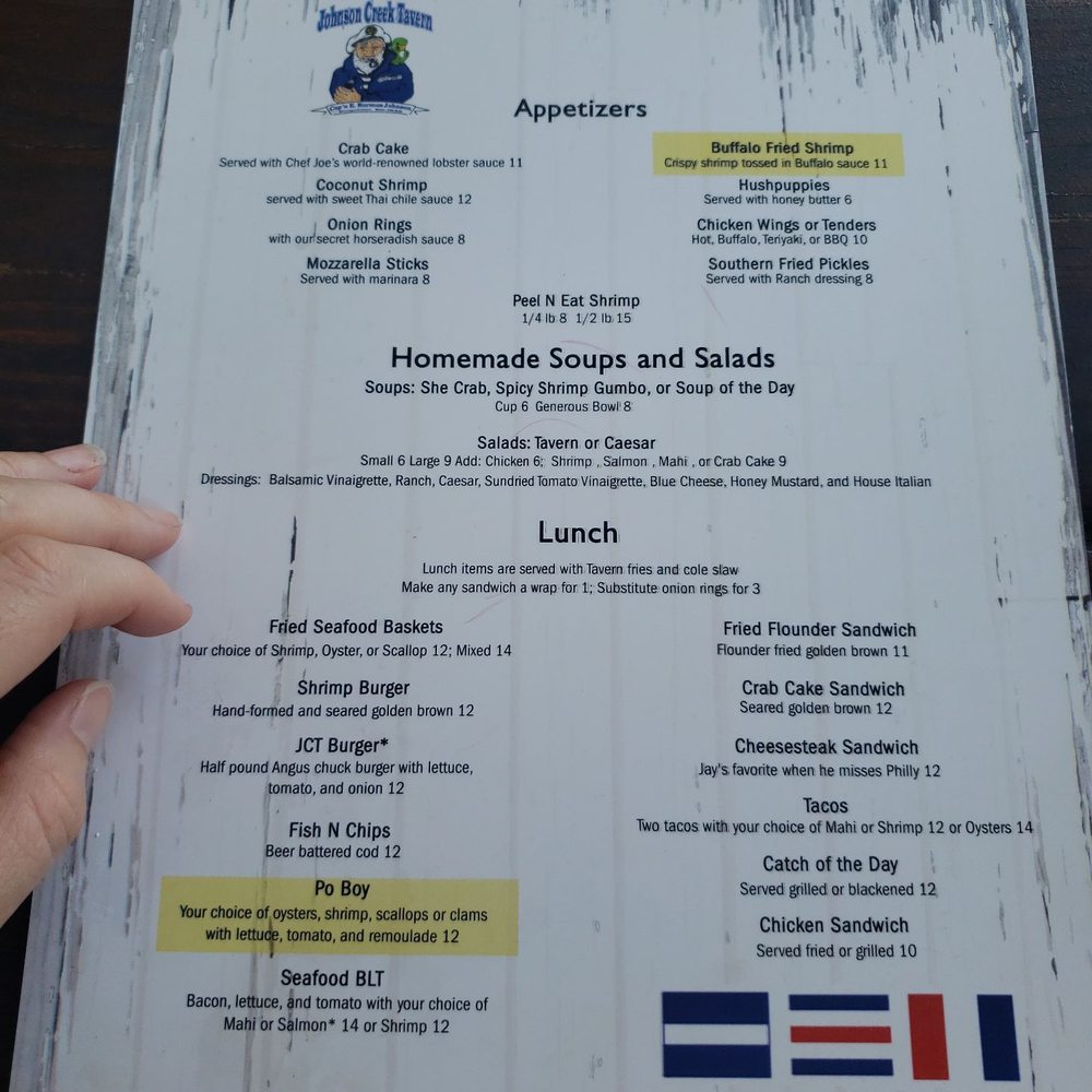 Johnson Creek Tavern - Lunch menu - Seafood Near Me - Harbor Island, South Carolina Johnson Creek Tavern - Lunch menu - Seafood Near Me - Harbor Island, South Carolina