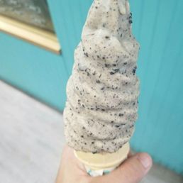 a hand holding a cone of ice cream