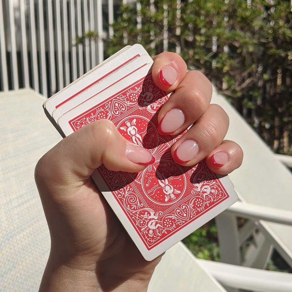 Glamicure - SLS powder fill over acrylic tips, almond shaped with red french paint job - Nail Salons Near Me - Los Angeles, California Glamicure - SLS powder fill over acrylic tips, almond shaped with red french paint job - Nail Salons Near Me - Los Angeles, California