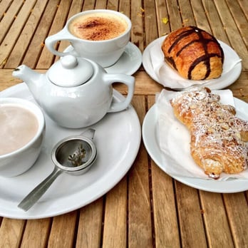 Temple Coffee - Enlightenment and bear claw (front) Chai tea and chocolate croissant (back) - Coffee & Tea Near Me - Sacramento, California Temple Coffee - Enlightenment and bear claw (front) Chai tea and chocolate croissant (back) - Coffee & Tea Near Me - Sacramento, California