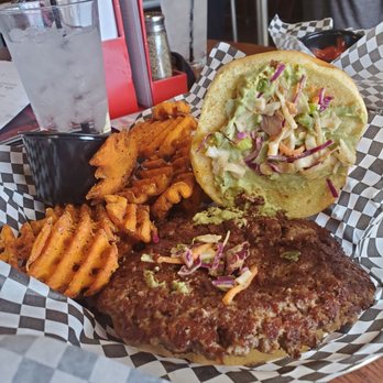 Drake's Keystone - Santa Fe Burger with Waffled Sweet Potato Fries - Sushi Bars Near Me - Indianapolis, Indiana