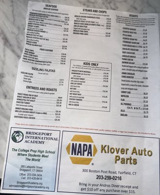 Menu photo 4 Andros Diner & Restaurant Fairfield, CT