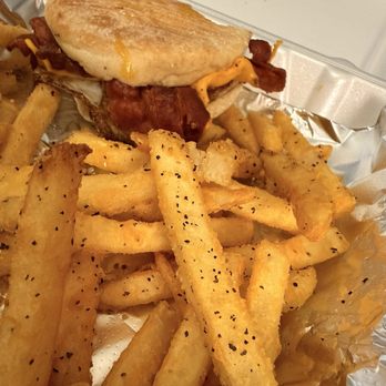 Club Cal Neva - Egg neva breakfast muffin with bacon and salt and pepper fries - Casinos Near Me - Reno, Nevada