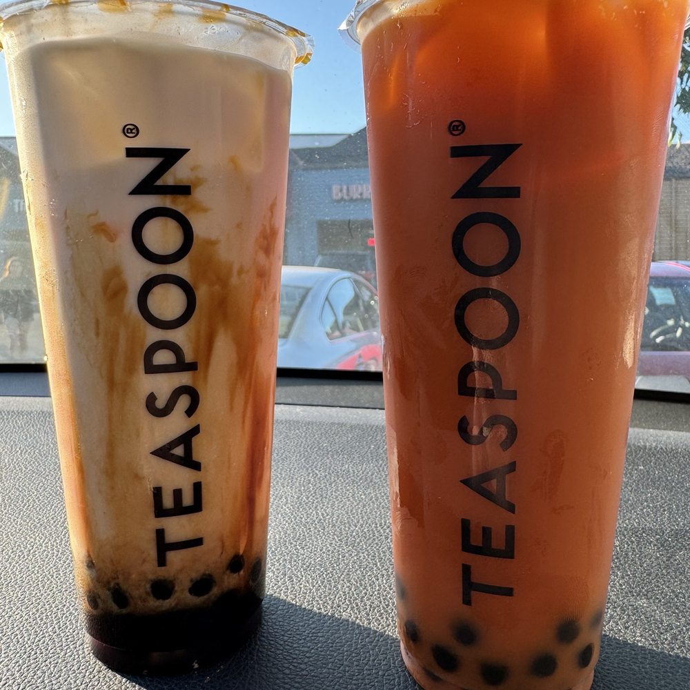 Caramel cream on the left. Thai tea on the right. Caramel cream on the left. Thai tea on the right.