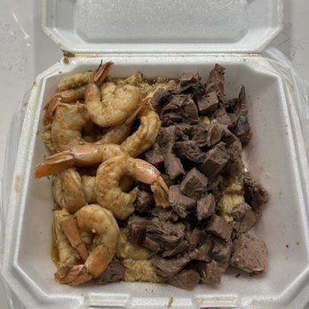 The Prime Rib Guy - Prime Rib chunks and Shrimp over cheese grits - Food Trucks Near Me The Prime Rib Guy - Prime Rib chunks and Shrimp over cheese grits - Food Trucks Near Me