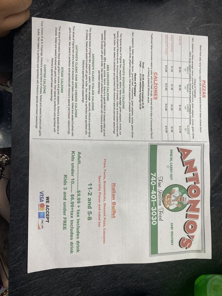ANTONIOS PIZZA 1820 Washington Blvd, Belpre, Ohio Italian