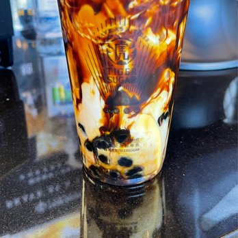 Tiger Sugar - #5 Black Sugar Boba, Pudding Milk with Cream Mousse - Bubble Tea Near Me - Aurora, Colorado Tiger Sugar - #5 Black Sugar Boba, Pudding Milk with Cream Mousse - Bubble Tea Near Me - Aurora, Colorado