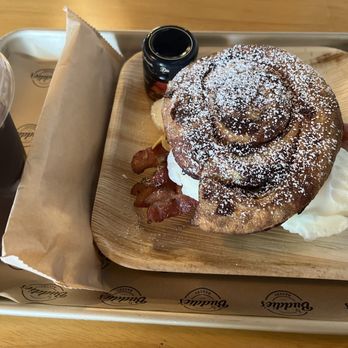 Buddies Bakery - Cinnamon roll sandwich   Iced Latte - Coffee & Tea Near Me - Cooper City, Florida