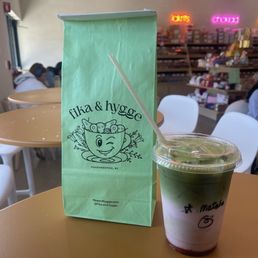 Bag of Swedish candy and strawberry matcha