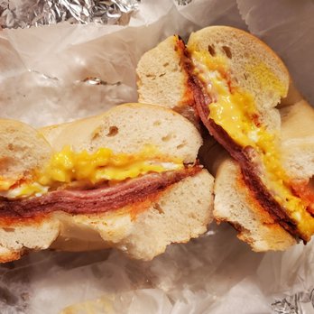 Kearny Deli Cafe & Restaurant - Taylor ham, egg and cheese on a plain bagel - Bagels Near Me - Kearny, New Jersey Kearny Deli Cafe & Restaurant - Taylor ham, egg and cheese on a plain bagel - Bagels Near Me - Kearny, New Jersey