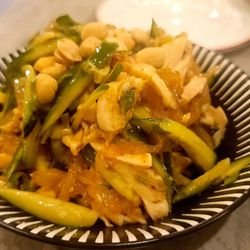Shredded Hainan chicken salad with jellyfish and cucumber in chili oil - excellent refreshing summer appetizer!
