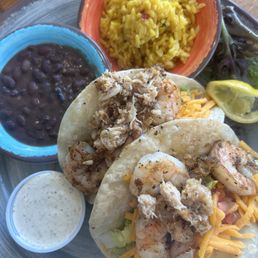 Crab and shrimp tacos (add the beans and rice!)