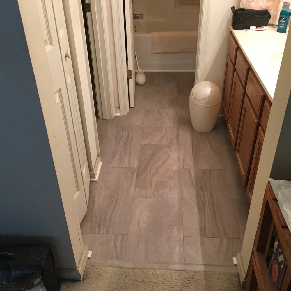 Dominion Floor Covering - New surfaces at bathroom vanity, the "business end" of bathroom, linen closet, walk in closet - Carpeting Near Me - Yorktown, Virginia Dominion Floor Covering - New surfaces at bathroom vanity, the "business end" of bathroom, linen closet, walk in closet - Carpeting Near Me - Yorktown, Virginia