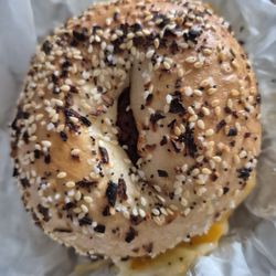 Barry Bagels Westerville - Eggel with Meat and Cheese (sausage, bacon, cheddar and cream cheese, added green peppers)