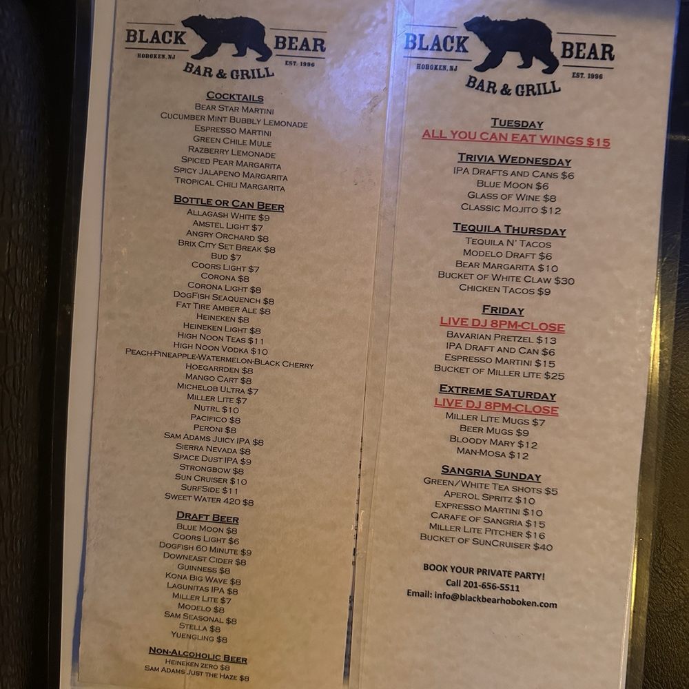 Drinks special menu