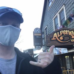 Alpenglow Sports - Me standing in front of the store after getting my Cross Country Skis their new bindings, poles and boots
