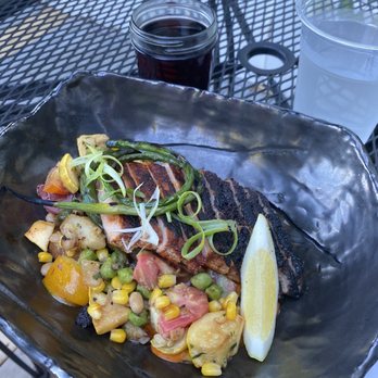 Orcas Hotel - Wednesday Special: Fennel Grilled Iberico Pork Secreto Steak with Garbanzo Bean and Sweet Corn Succotash - Hotels Near Me - Orcas, Washington Orcas Hotel - Wednesday Special: Fennel Grilled Iberico Pork Secreto Steak with Garbanzo Bean and Sweet Corn Succotash - Hotels Near Me - Orcas, Washington