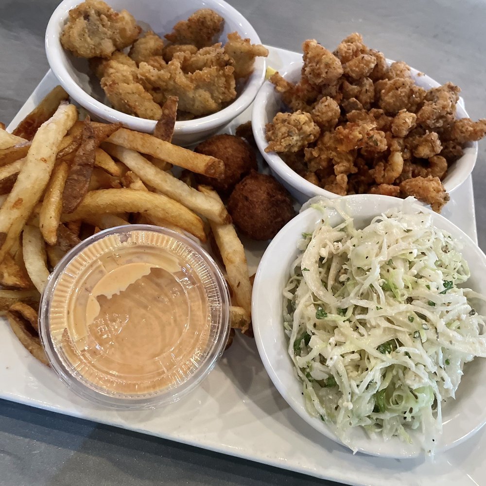 The Fish Market Restaurant - Fried oysters, fried crawfish tails, Greek feta slaw and French fries - Seafood Near Me - Hoover, Alabama The Fish Market Restaurant - Fried oysters, fried crawfish tails, Greek feta slaw and French fries - Seafood Near Me - Hoover, Alabama