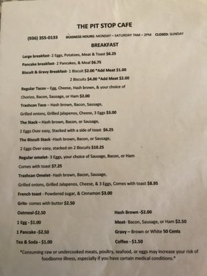 Menu photo 1 The Pit Stop Cafe Bedias, TX Menu photo 1 The Pit Stop Cafe Bedias, TX
