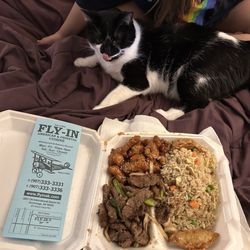 Fly In Restaurant - Mongolian beef and sesame chicken with chicken fried rice