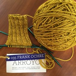 Cottage Yarns - Good start to fingerless gloves with Malabrigo Arroyo.