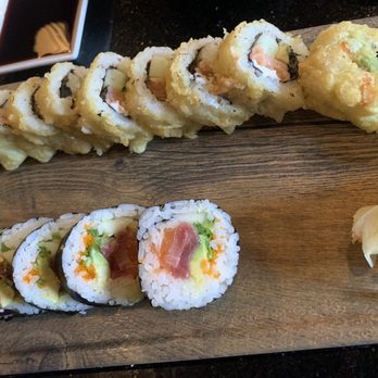 Wasabi Sushi Bar - Crazy roll (below)  Fried Philly Roll (above) - Sushi Bars Near Me - Clayton, Missouri