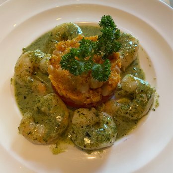 The Cellar Restaurant - Warm shrimp and pesto with cold garbanzo bean and tomato salad. - Italian Near Me - Daytona Beach, Florida