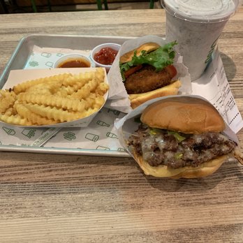 Shake Shack RiNo - Double green chile burger, shroom burger, fries, black sesame shake - Fast Food Near Me - Denver, Colorado Shake Shack RiNo - Double green chile burger, shroom burger, fries, black sesame shake - Fast Food Near Me - Denver, Colorado