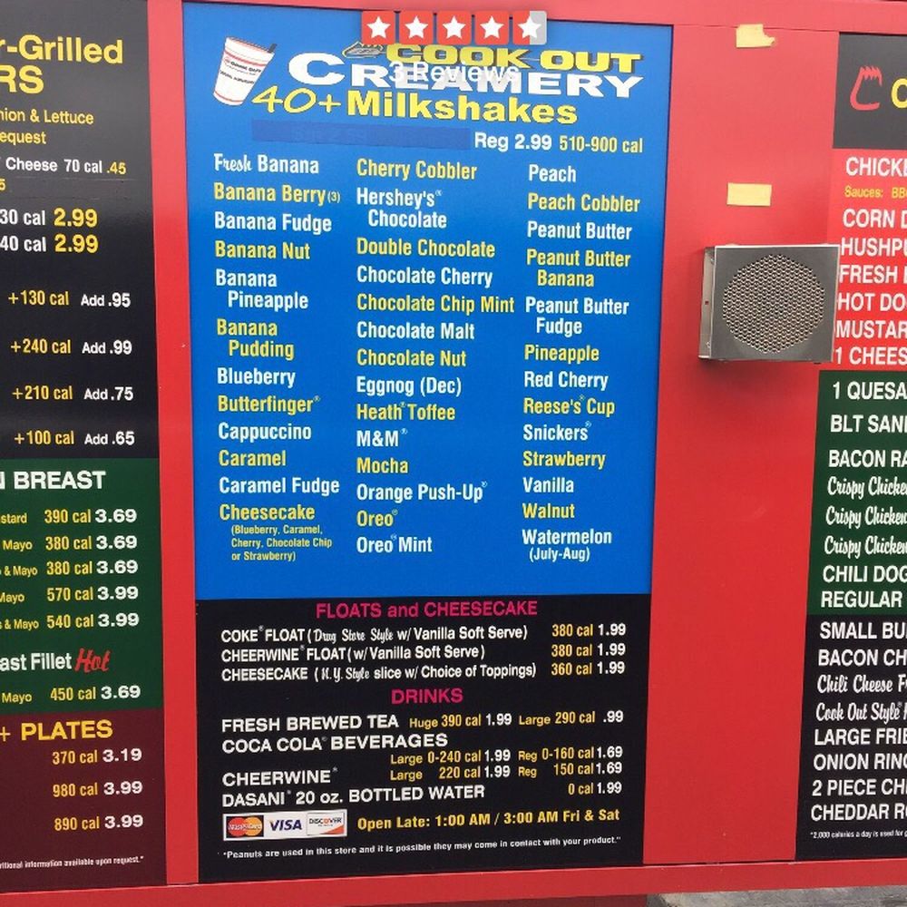 Cook Out - menu for a restaurant - Fast Food Near Me - Cordele, Georgia Cook Out - menu for a restaurant - Fast Food Near Me - Cordele, Georgia
