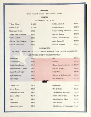 Menu photo 2 Tio's Backporch Restaurant Winona, TX Menu photo 2 Tio's Backporch Restaurant Winona, TX