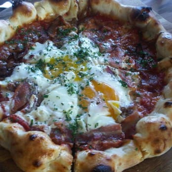 Gather - brunch pizza--billowy sides, super thin cracker-like crust - New American Near Me - Berkeley, California Gather - brunch pizza--billowy sides, super thin cracker-like crust - New American Near Me - Berkeley, California
