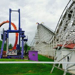 Wild One - Wild One's lift hill and return jaunt, pictured here with the Bourbon Street Fireball (a Larson superloop, at left)