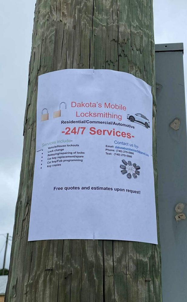 DAKOTA’S MOBILE LOCKSMITH Updated September 2024 Logan, Ohio Keys